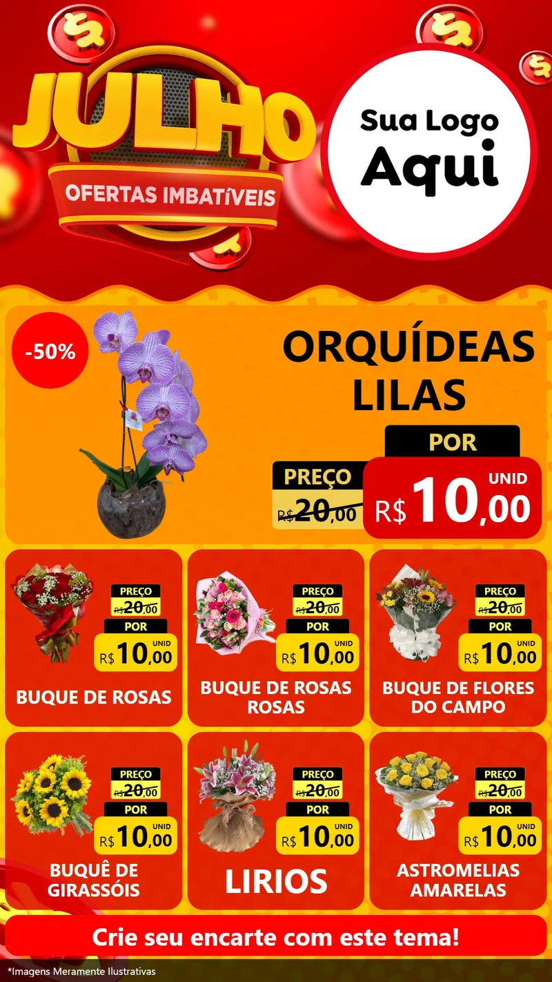 Modelo de Rede Social para Stories com o tema Julho Ofertas Imbatíveis para Floricultura e jardim