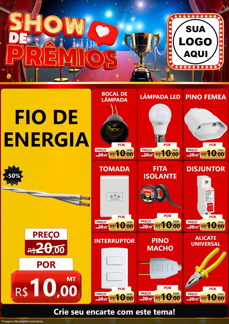 Modelo de Encarte para Encarte A4 Vertical com o tema Show de Prêmios para Materiais Elétricos