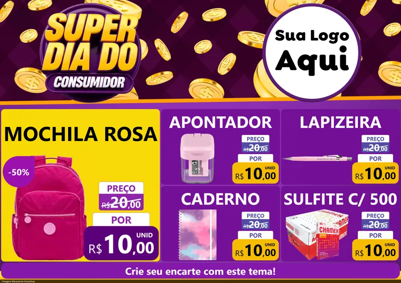 Modelo de Encarte para Encarte A4 Horizontal com o tema Super Dia do Consumidor para Papelaria