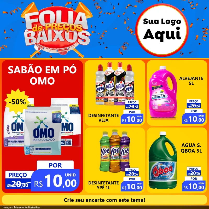 Modelo de Rede Social para Feed Facebook com o tema Folia de Preços Baixos para Produtos de Limpeza