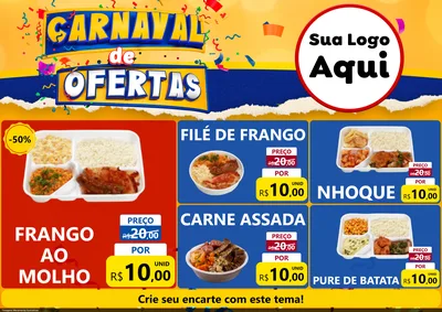 Modelo de Encarte para Encarte A4 Horizontal com o tema Carnaval de Ofertas para Restaurante