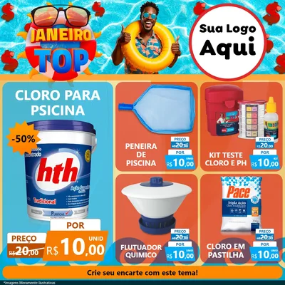 Modelo de Rede Social para Feed Facebook com o tema Janeiro Top para Produtos para Piscina