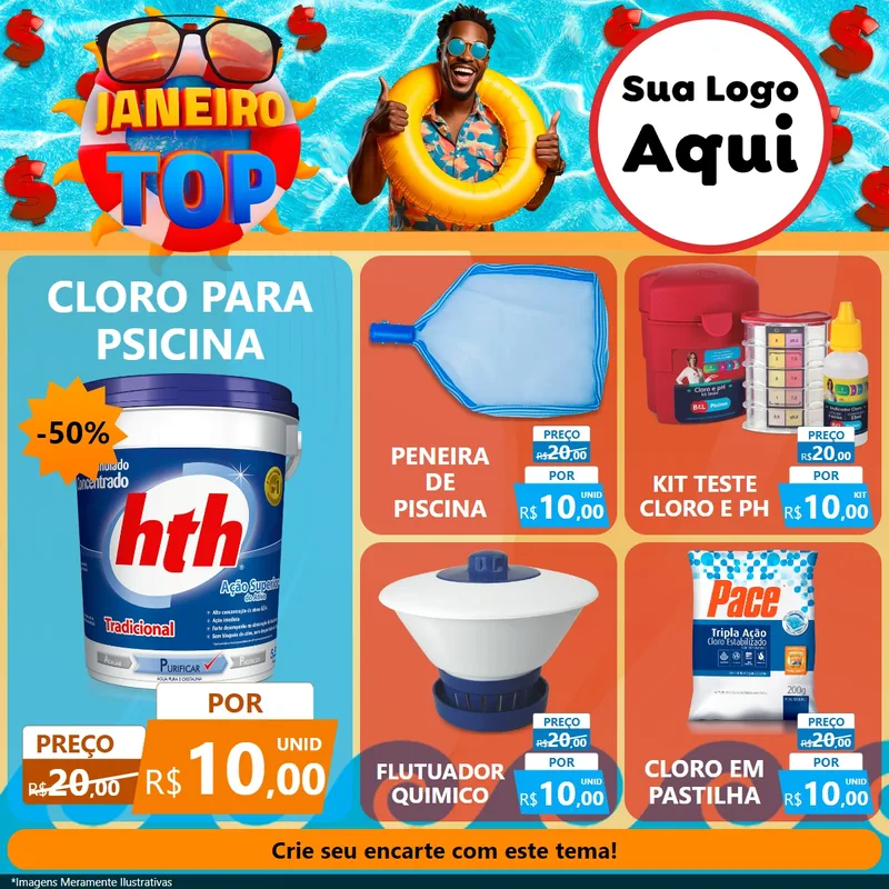 Modelo de Rede Social para Feed Facebook com o tema Janeiro Top para Produtos para Piscina