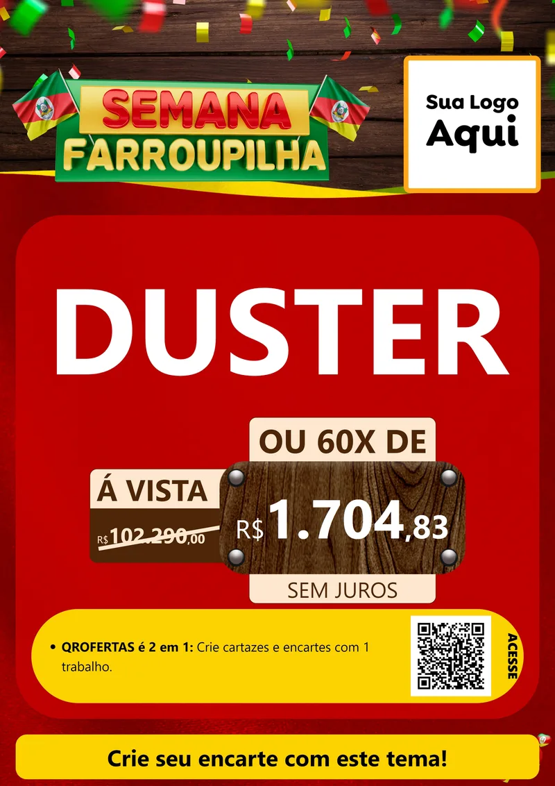 Modelo de Cartaz para Cartaz A4 Vertical com o tema Semana Farroupilha para Concessionaria de Carros