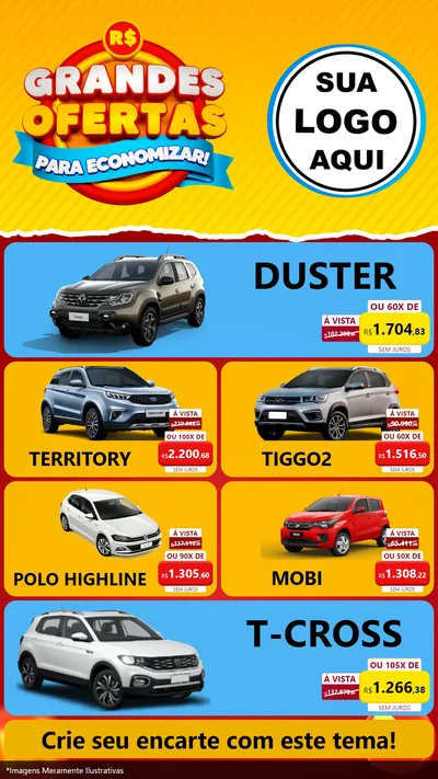 Modelo de TV para TV Vertical com o tema Grandes Ofertas Para Economizar! para Concessionaria de Carros