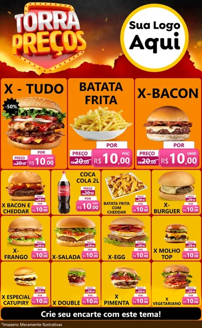 Modelo de Encarte para Encarte Grande com o tema Torra Preços para Hamburgueria