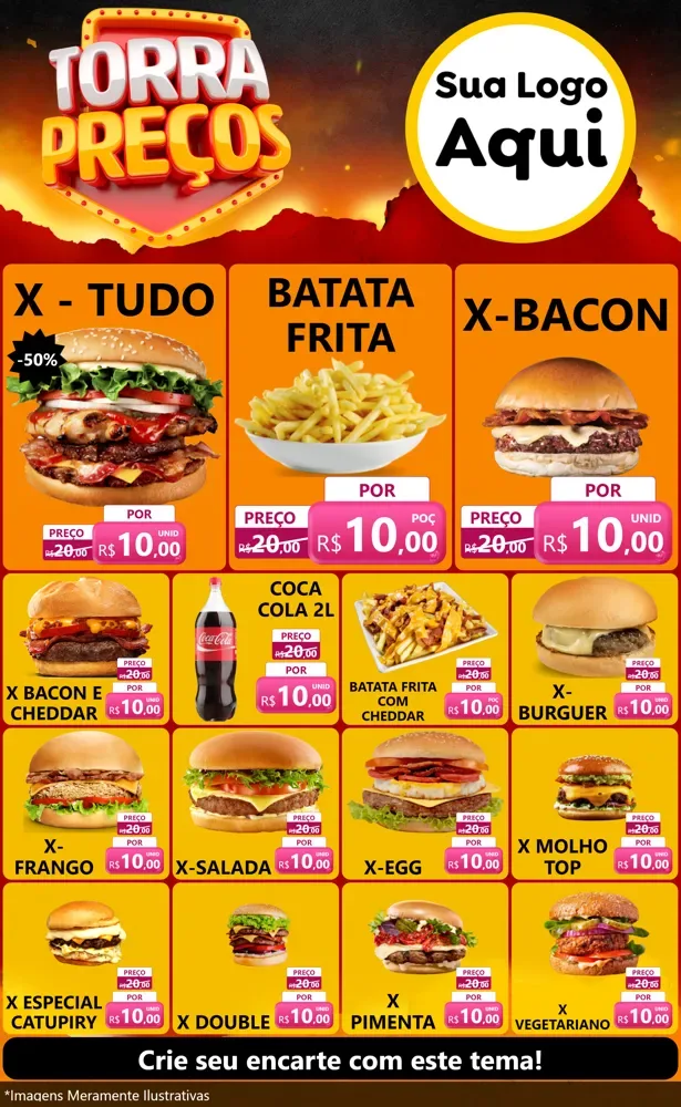 Modelo de Encarte para Encarte Grande com o tema Torra Preços para Hamburgueria