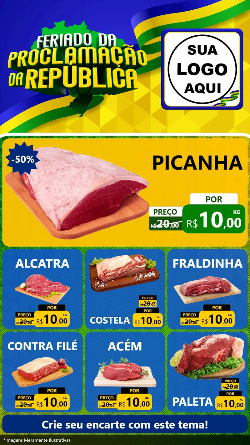 Modelo de Rede Social para Stories com o tema Feriado da Proclamação da República para Açougue
