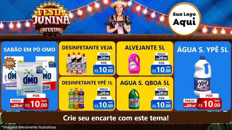 Modelo de TV para TV Horizontal com o tema Festa Junina Ofertas para Produtos de Limpeza