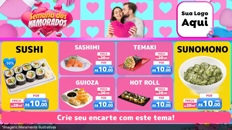 Modelo de TV para TV Horizontal com o tema Semana dos Namorados para Comida japonesa
