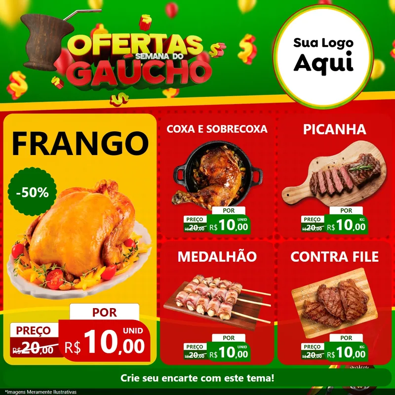 Modelo de Rede Social para Feed Facebook com o tema Ofertas Semana Do Gaúcho para Assados