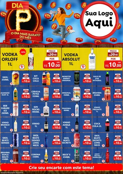 Modelo de Encarte para Encarte A4 Vertical com o tema Dia P - O Dia Mais Barato Do Mês para Distribuidora de bebidas