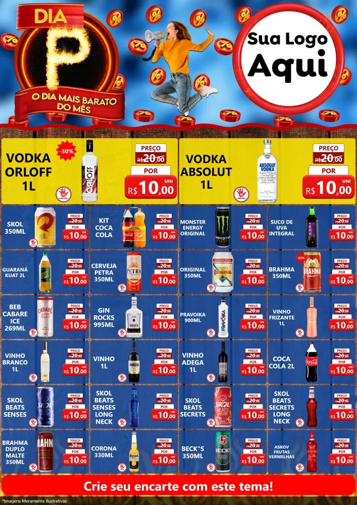 Modelo de Encarte para Encarte A4 Vertical com o tema Dia P - O Dia Mais Barato Do Mês para Distribuidora de bebidas
