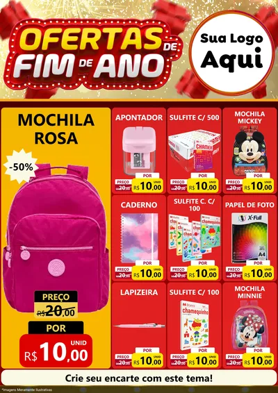 Modelo de Encarte para Encarte A4 Vertical com o tema Ofertas de Fim de Ano para Papelaria
