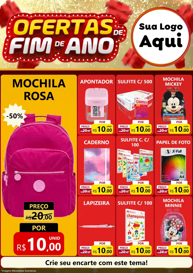 Modelo de Encarte para Encarte A4 Vertical com o tema Ofertas de Fim de Ano para Papelaria