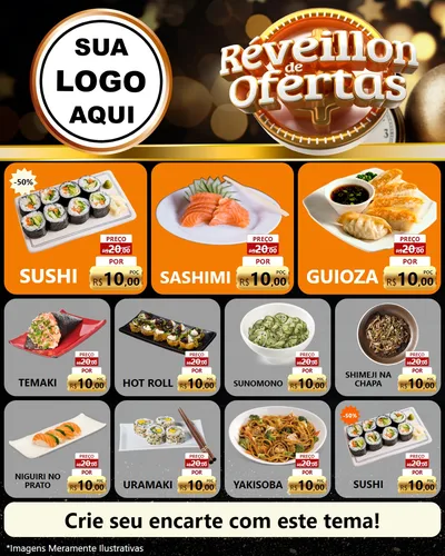 Modelo de Rede Social para Feed Instagram com o tema Réveillon de Ofertas para Comida japonesa