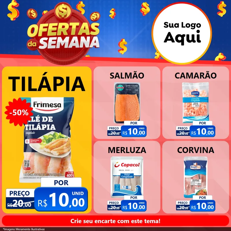 Modelo de Rede Social para Feed Facebook com o tema Ofertas Da Semana para Peixaria