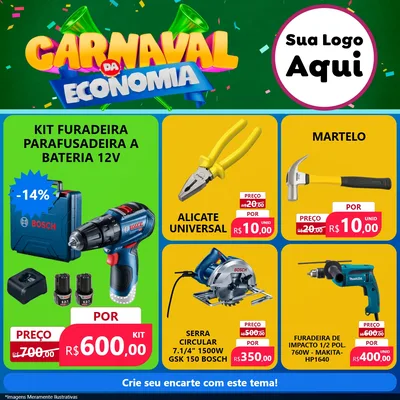 Modelo de Rede Social para Feed Facebook com o tema Carnaval da Economia para Maquinas e Ferramentas