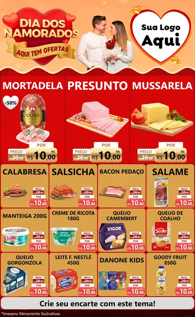 Modelo de Encarte para Encarte Grande com o tema Dia dos Namorados - Aqui Tem Ofertas para Frios e Laticínios