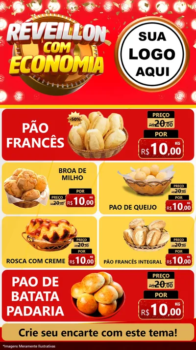 Modelo de TV para TV Vertical com o tema Réveillon com Economia para Padaria