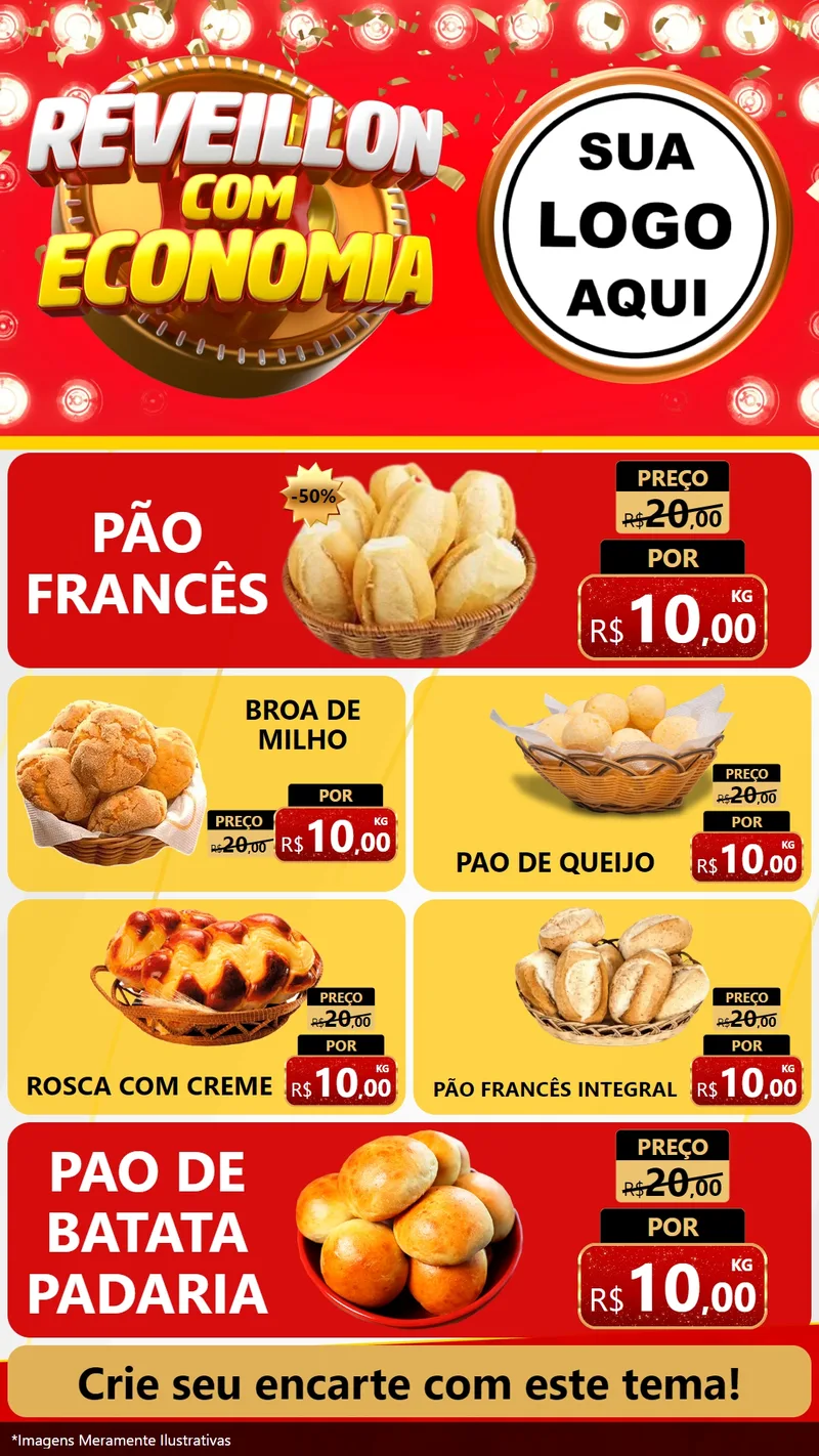 Modelo de TV para TV Vertical com o tema Réveillon com Economia para Padaria