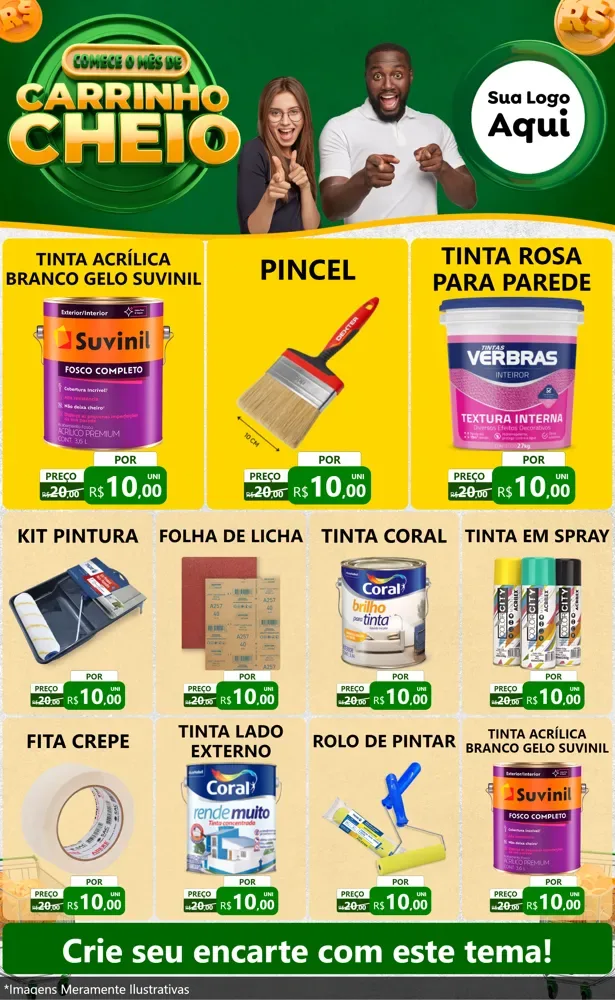 Modelo de Encarte para Encarte Grande com o tema Carrinho Cheio para Tintas e Ferramentas