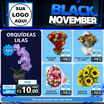 Modelo de Rede Social para Feed Facebook com o tema Black November para Floricultura e jardim