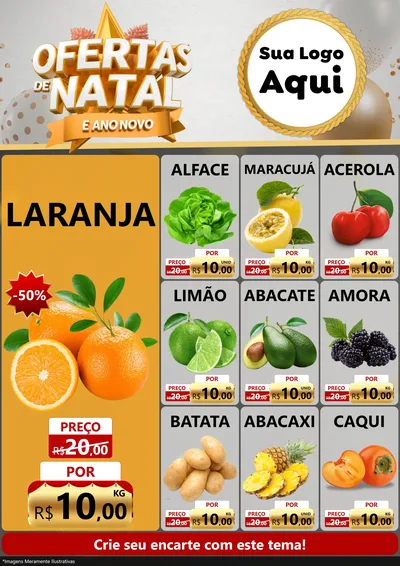 Modelo de Encarte para Encarte A4 Vertical com o tema Ofertas De Natal E Ano Novo para Hortifrúti