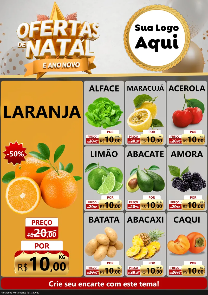 Modelo de Encarte para Encarte A4 Vertical com o tema Ofertas De Natal E Ano Novo para Hortifrúti
