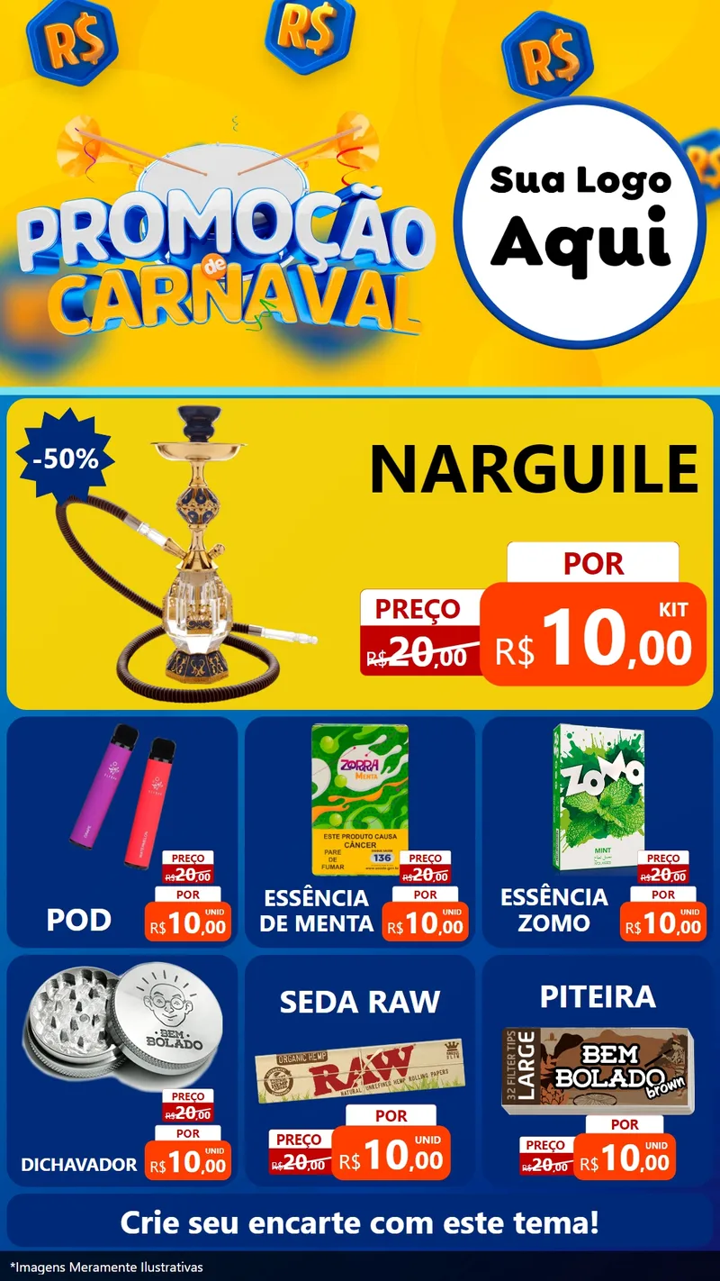 Modelo de Rede Social para Stories com o tema Promoção de Carnaval para Tabacaria