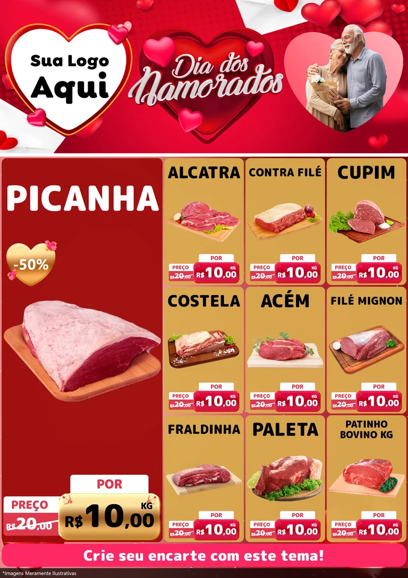 Modelo de Encarte para Encarte A4 Vertical com o tema Dia Dos Namorados para Açougue