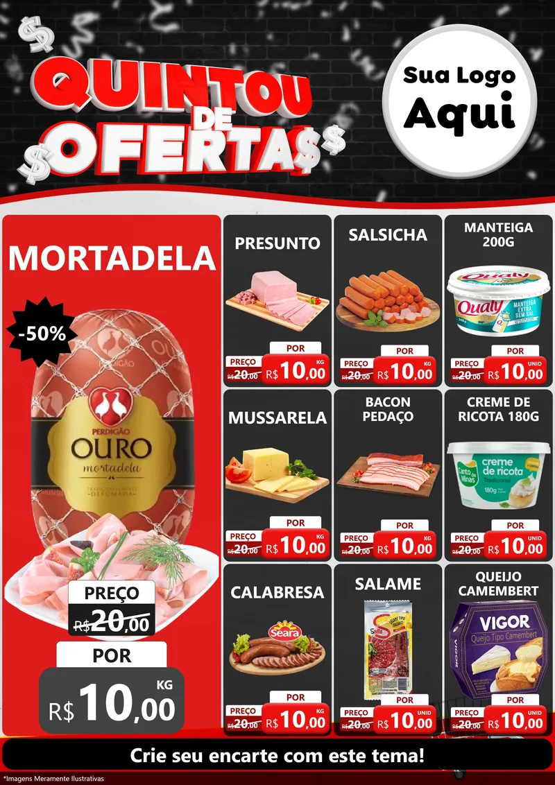 Modelo de Encarte para Encarte A4 Vertical com o tema Quintou de Ofertas para Frios e Laticínios