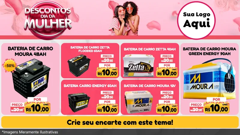 Modelo de TV para TV Horizontal com o tema Descontos Dia da Mulher para Baterias Elétricas