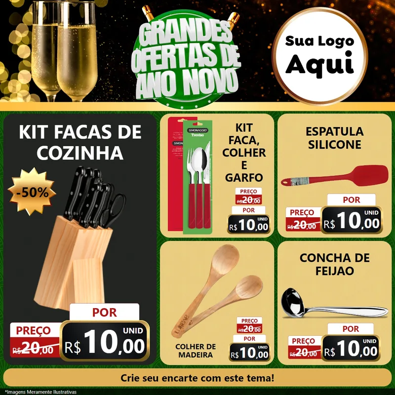 Modelo de Rede Social para Feed Facebook com o tema Grandes Ofertas de Ano Novo para Utilidades Domésticas
