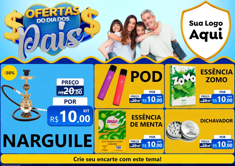 Modelo de Encarte para Encarte A4 Horizontal com o tema Ofertas do Dia dos Pais para Tabacaria
