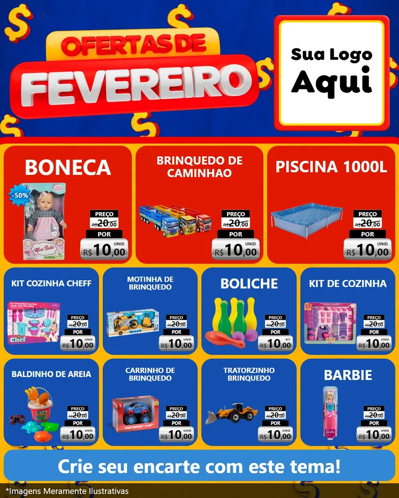 Modelo de Rede Social para Feed Instagram com o tema Ofertas de Fevereiro para Brinquedos
