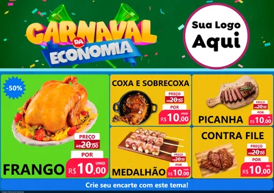 Modelo de Encarte para Encarte A4 Horizontal com o tema Carnaval da Economia para Assados