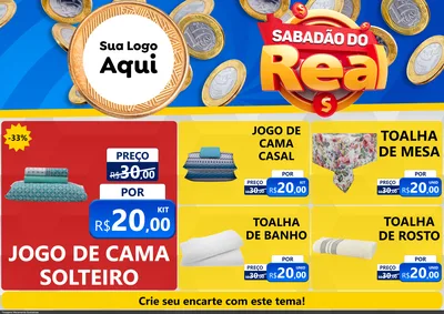 Modelo de Encarte para Encarte A4 Horizontal com o tema Sabadão do Real para Cama, Mesa e Banho