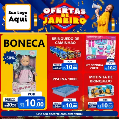 Modelo de Rede Social para Feed Facebook com o tema Ofertas de Janeiro para Brinquedos