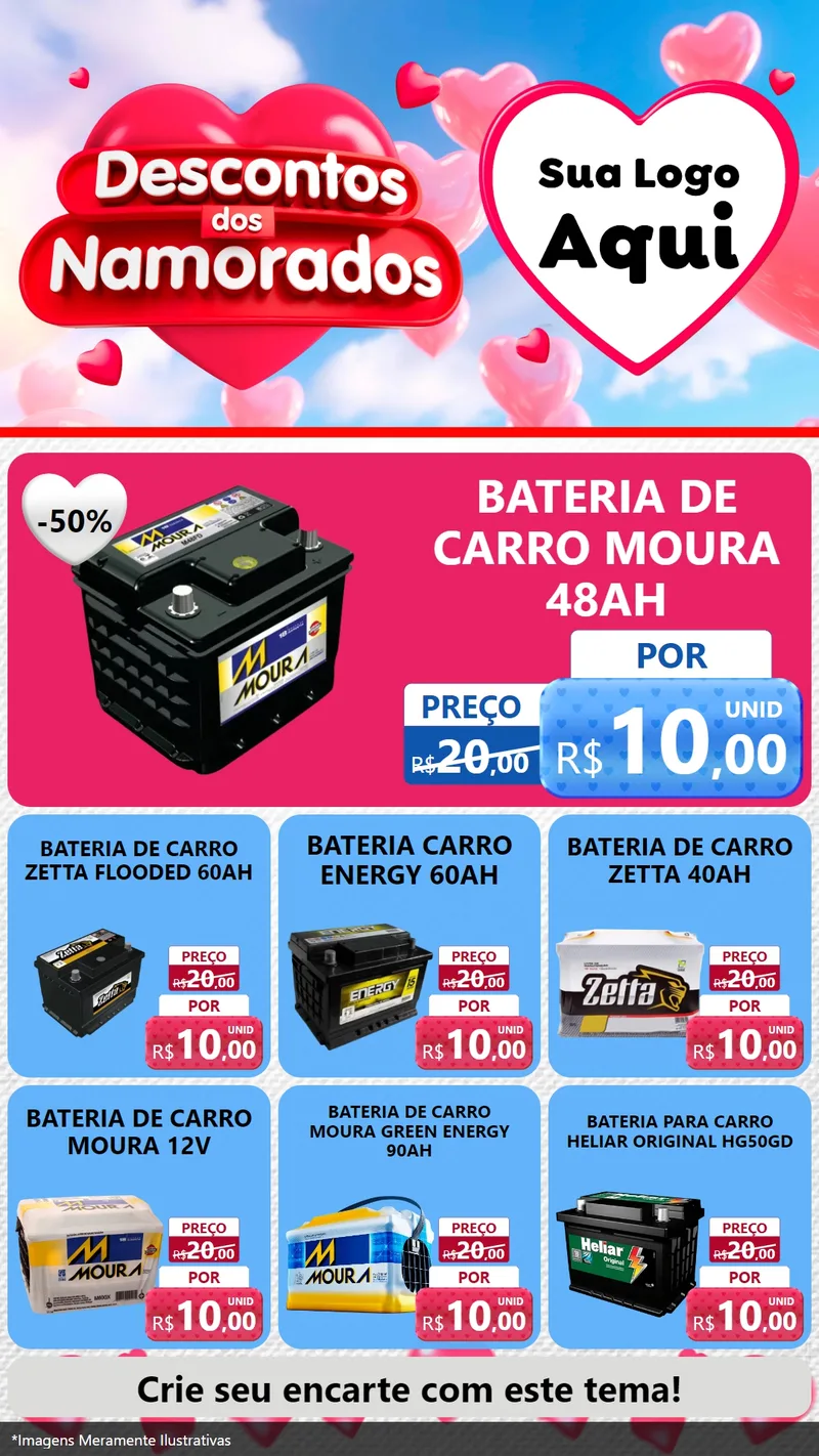 Modelo de Rede Social para Stories com o tema Descontos dos Namorados para Baterias Elétricas