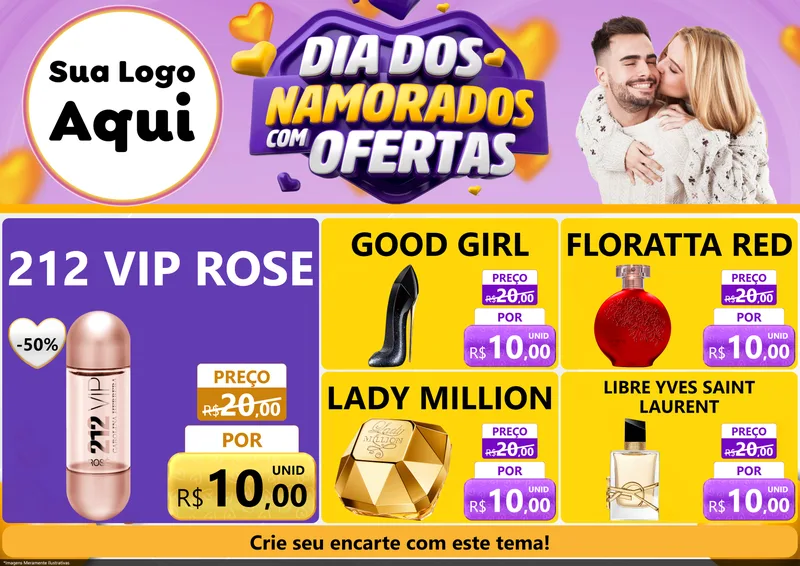 Modelo de Encarte para Encarte A4 Horizontal com o tema Dia Dos Namorados Com Ofertas para Perfumes