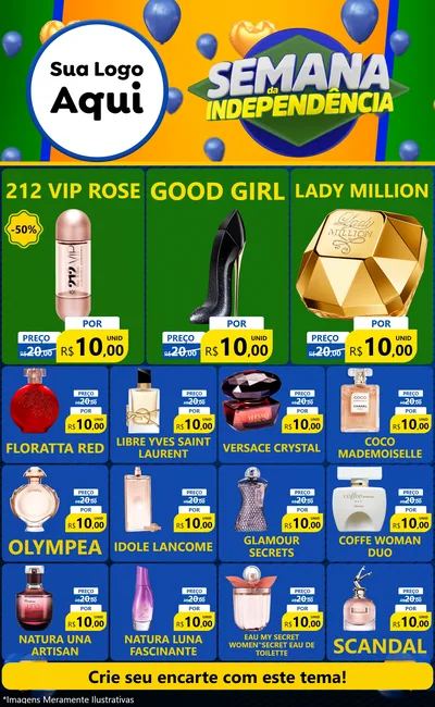 Modelo de Encarte para Encarte Grande com o tema Semana da Independência para Perfumes