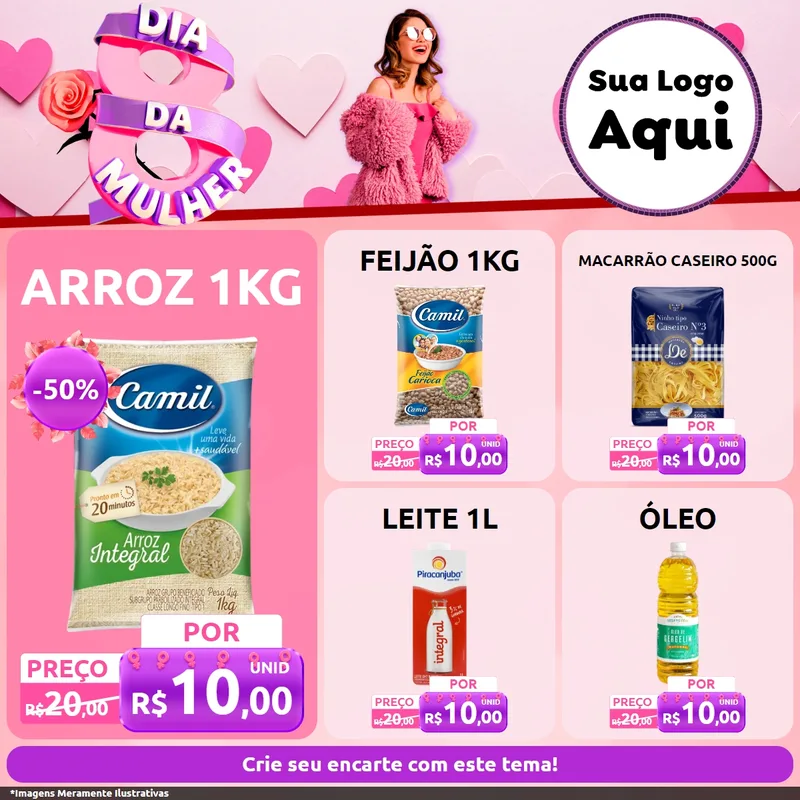 Modelo de Rede Social para Feed Facebook com o tema Dia da Mulher para Supermercado
