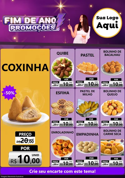 Modelo de Encarte para Encarte A4 Vertical com o tema Fim de Ano Promoções para Salgadaria