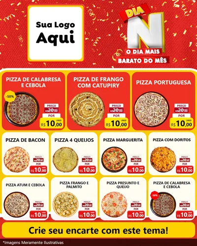 Modelo de Rede Social para Feed Instagram com o tema Dia N o Dia Mais Barato do Mês para Pizzaria