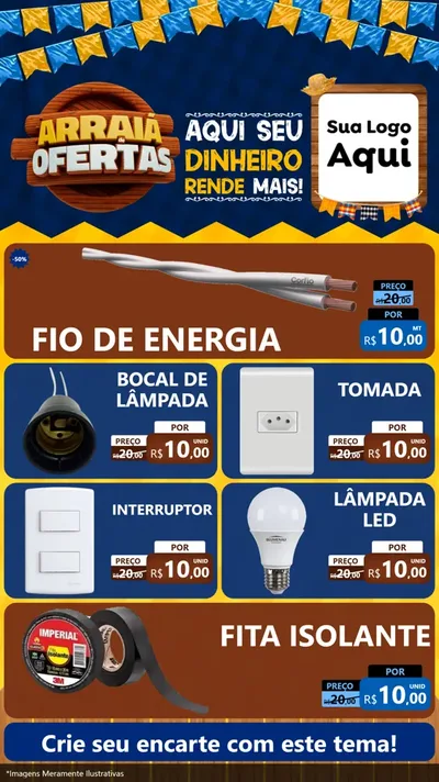 Modelo de TV para TV Vertical com o tema Arraiá de Ofertas - Junina para Materiais Elétricos