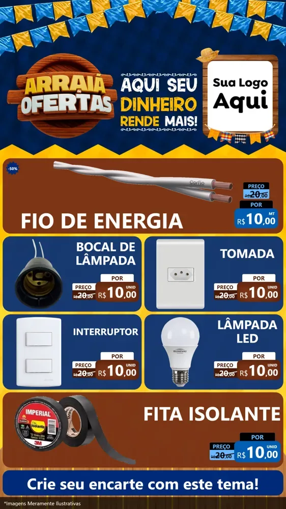 Modelo de TV para TV Vertical com o tema Arraiá de Ofertas - Junina para Materiais Elétricos