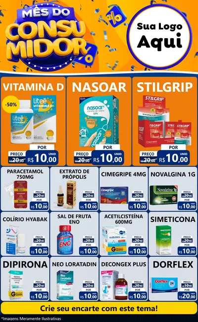 Modelo de Encarte para Encarte Grande com o tema Mês do Consumidor para Farmácia