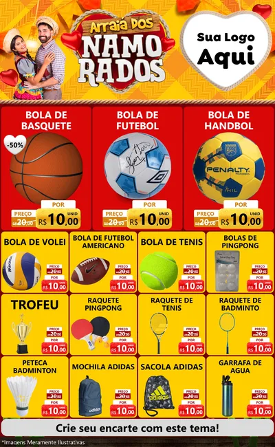 Modelo de Encarte para Encarte Grande com o tema Arraiá dos Namorados para Artigos Esportivos