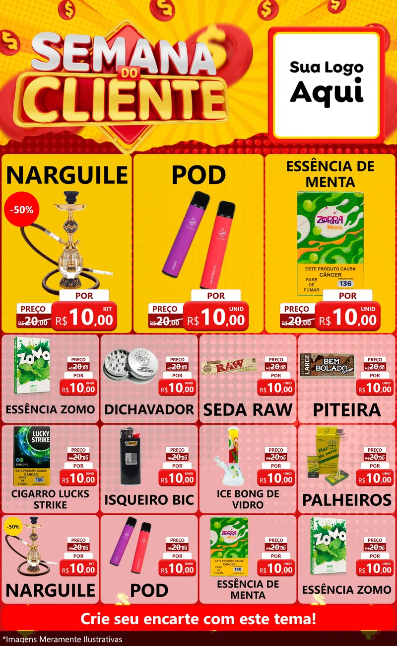 Modelo de Encarte para Encarte Grande com o tema Semana do Cliente para Tabacaria